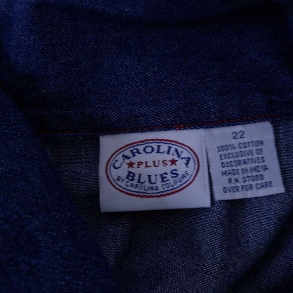 Vintage Carolina Blues Jean Jacket Plus Size 22 Lt Weight Denim Red Thread Trim - Picture 2 of 7